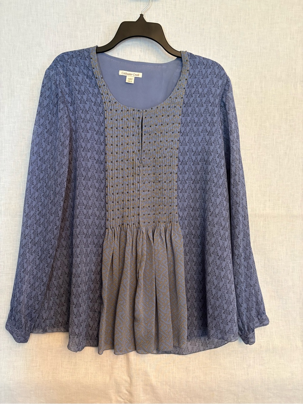 Coldwater Creek Blue Pleated Bead-Accent Tunic